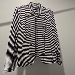 Tommy Hilfiger‎ Jacket Women's Large Blue White Open Front Gold Buttons Cardigan